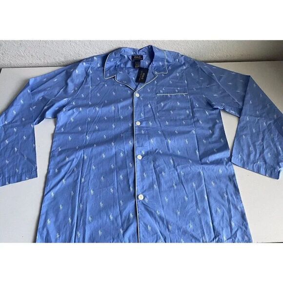 Men's Sz 1XT Tall Polo Ralph Lauren Sleep Night Shirt PJ Logo Collared Blue NEW - Picture 1 of 9